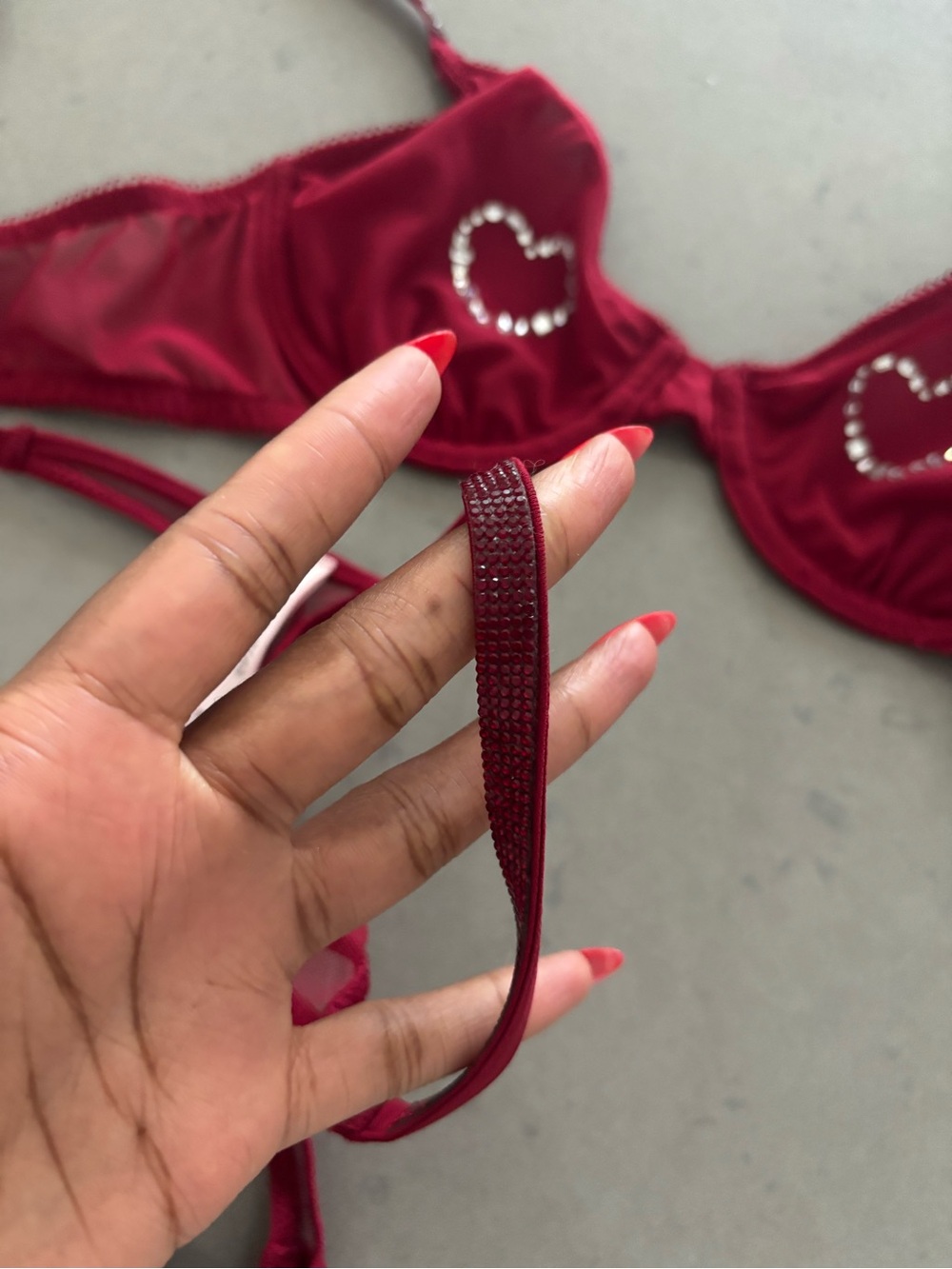 VS Red Rhinestone Heart Lingerie Set - Picture 6 of 7